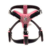 M&D Two Tone Extra Large Heavy Duty Dark Deep Pink and Black Leather Dog Harness Studded Design and American Bulldog Head Motif