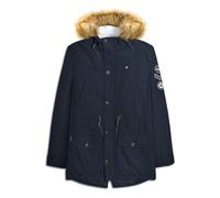 (M, Dark Navy) Lambretta Mens Parka Long Sleeve Zip Up Faux Fur Hooded Warm Winter Jacket Coat