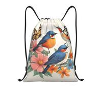 M Drawstring Birds Flowers Butterfly Print Bags Backpack Sport Storage | Lightweight Cinch Bag Sackpack For Men Women, Gym Traveling Tote Beach Swimming Shopping Yoga Carry-On Luggage