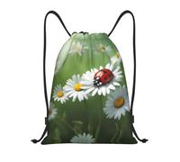 M Drawstring Ladybug on Daisy Flower Print Bags Backpack Sport Storage