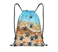 M Drawstring Turtle crawling on the beach Print Bags Backpack Lightweight