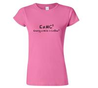 (M) E=mc2 Energy Milk Coffee Funny Einstein Ladies Womens Pink T-Shirt Tee Tops