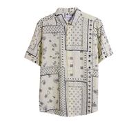 (M, Ecru) Farah Mens Bandana Print Short-Sleeved Shirt