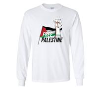 (M) Free Palestine Political Freedom War Flag Long Sleeve Mens T-Shirt White Tee Top