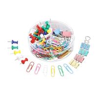 M&G 1 Set Paper Clip and Binder Clips, 10 PCS Binder Clips, 100 PCS Colored Paper Clip, 50 pcs Push Pins Small Bulk for Paper Office Supplies Set, Colorful