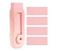 M&G 4+1 Pack Sliding Retractable Pencil Eraser, Push Pull Eraser with Plastic Sleeve for Students Kids, School Office Home Supplies (Pink) (AXPQ4213)