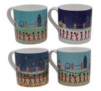 M & G Mustard & Gray London Seasons Mug - Fine Bone China Tea & Coffee Mug. London Souvenir with King’s Guard, London Landmarks. Made in England. (Four Seasons (Set of 4 Mugs))
