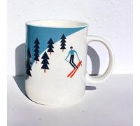 M & G Mustard & Gray Snow Skiing The Mountains are Calling Hand-Printed Large Bone China Mug