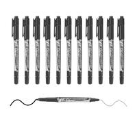 M&G Permanent Twin Markers Dual Ultra Fine Point Tip(1.5mm+0.5mm), 12 Pack Quick Dry Waterproof Fiber Tip Pens for Paper, Glass, Plastic, Wood, Stone, Metal Surface, Black