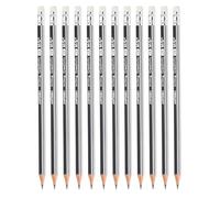 M&G Wooden Hexagonal Pencils, 12 Pcs HB Pencils Graphite Round Pencils with Eraser for Classroom Teacher Office Supplies, Silver Black