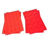 M. Gastro Kitchens 4 Pcs Set of 15 Cavity Mini Muffin Top (x2) and 20 Cavity Madeleine (x2) Baking Pan, Brownies, Keto Cheese Crisps, 2" diameter, 3/8" deep (Red - Muff-Mad)
