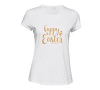 (M) Gorgeous Happy Easter Egg Gold Text White Ladies Women T Shirt Tee Top Female