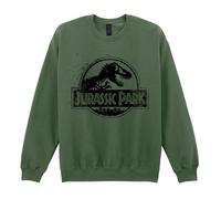 (M, Green) Jurassic Park Unisex Adult Distressed Logo Sweatshirt