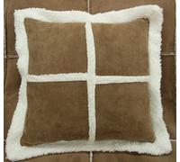 M&H-24 Large Teddy Soft Cuddly Fluffy Suede Sheepskin Fur Edge Brown Square Cushion Faux Suede Cover 56x56cms