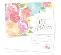 m&h invites 50 New Address Postcards - Bright Watercolor Flowers - Pretty Change Of Address Cards - Moving Announcement For New Home