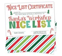 m&h invites Nice List Certificate Christmas Cards For Kids - Santa’s Workshop Elf North Pole Cards - 50 Count