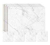 M&H Non-Slip Cork Marble Placemats and Coaster Sets 8, Heat Resistant Cork Coasters Marble Design Place mats, Waterproof & Easy Clean for Kitchen Table Mats, Table Runners & Placemats Set