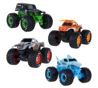 M&H Set of 4 Monster Trucks Toy Cars for Kids - Pull Back Plastic Off-Road Vehicles with Big Wheels, Durable Mini Trucks, Fun Toy Car Set for Boys & Girls Ages 3+, Birthday Gift