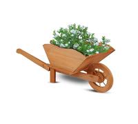 M&H Wheelbarrow Planter Rustic Outdoor Garden Wooden Wheelbarrow Planter with Handles & Wheel Wooden Plant Stand Garden Large Flower Pot for Patio Yard Porch