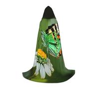 M Halloween Hooded Cape - Unisex Green leaf colorful butterfly Full Print Costume for Parties, Carnivals, and Comic Exhibitions