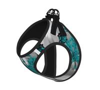 M Harness Gray Teal Flower Butterfly Print Vest for Small Dogs and Cats | Light Puppy Breathable Mesh Reflective Training Walking Adjustable Circumference Cat Comfort