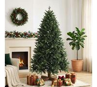 HOMCOM 6ft Artificial Christmas Tree, Solid Fir Wood Stand, Green HOMCOM Green 6ft