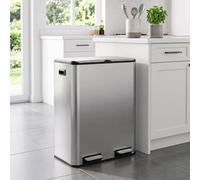 HOMCOM 2 x 30L Double Kitchen Bin, Stainless Steel Pedal Rubbish Bin with Dual Compartments, Soft Close Lids, Silver Tone