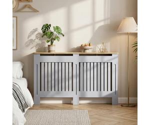 (M) HOMCOM Radiator Cover Painted Slatted MDF Cabinet Lined Grill
