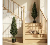 (M) HOMCOM Set of 2 Decorative Artificial Plants Cypress in Weighted Pot