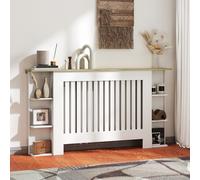 (M) HOMCOM Vertical Slatted Heater Cover for Living Room, Medium, White