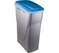 M-Home by Mazzei Mondex - 25L Plastic Recycling Bin - Easy Push Opening - Silver Grey Bowl with Blue Lid - Ideal for Kitchen, Cellar - Made in France