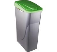 M-Home | Plastic Recycling Bin | Metal Grey | Green Lid | 21.5 x 36 x 51 cm / 25 L | Ecobin 25 | PLS8086G-82