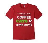 (M) I Run On Coffee Cats and Curse Words Shirt - Funny Cat Lover-Father's Day