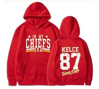 (M) In My Chiefs Era 87 Singer Taylor Swift Same Print Hoodie Loose Casual Hooded Sweatshirt Red