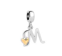 M Initial Letter Gold Heart Charm for Pandora Charms Bracelets Name Alphabet Birthday Jewellery Gift for Women Daughter Granddaughter Sister Friendship