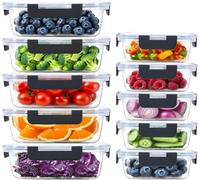 M.J COMFY-LIFE 10-Pack Glass Meal Prep Containers with Airtight Lids, 2 Sizes 950ml & 400ml, BPA-Free Borosilicate Glass Food Storage Containers, Leakproof, Stackable Lunch Box Set (Rectangle)