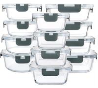 M.J COMFY-LIFE 12 Pack Glass Food Storage Containers with Lids, Airtight Leakproof Glass Meal Prep Containers Set, Reusable Glass Lunch Boxes, Borosilicate Glass Containers with Snap Locking Lids