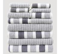 M.J COMFY-LIFE 12PCS Towel Bale Set Soft Absorbent Bathroom Towels with Elegant Woven Stripe Design Includes 4 Bath Towels, 4 Hand Towels, 4 Washcloths (Gery)