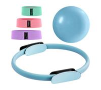 M.J COMFY-LIFE 14" Pilates Ring Set with Double Padded Handles Includes 9" Blast-Proof Mini Ball and 3 Resistance Bands (20/30/45 lbs) with Storage Bag Perfect for Home Gym Pilates Equipment (Blue)