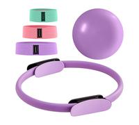 M.J COMFY-LIFE 14" Pilates Ring Set with Double Padded Handles Includes 9" Blast-Proof Mini Ball and 3 Resistance Bands (20/30/45 lbs) with Storage Bag Perfect for Home Gym Pilates Equipment (Purple)