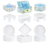 M.J COMFY-LIFE 18 Pcs Coaster Resin Moulds Silicone Coaster Molds for Epoxy Resin with Round Square Octagon Shape Holder DIY Art Craft Cup Mats Mould Making Kit for Home Decoration