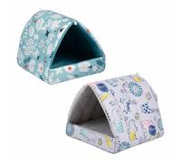 M.J COMFY-LIFE 2 Pack Small Animal Bed Warm Cozy Guinea Pig Hideout Soft Washable Hamster Cave House Multi-Use Cage Accessories for Chinchillas Dwarf Rabbits Ferrets and Rats (Sky Blue&Grey)