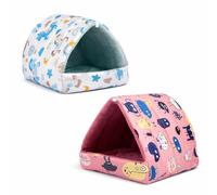M.J COMFY-LIFE 2 Pack Small Animal Bed Warm Cozy Guinea Pig Hideout Soft Washable Hamster Cave House Multi-Use Cage Accessories for Chinchillas Dwarf Rabbits Ferrets and Rats (Pink&White)
