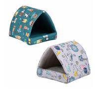 M.J COMFY-LIFE 2 Pack Small Animal Bed Warm Cozy Guinea Pig Hideout Soft Washable Hamster Cave House Multi-Use Cage Accessories for Chinchillas Dwarf Rabbits Ferrets and Rats (Blue&Grey)