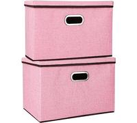 M.J COMFY-LIFE 2 Pack Storage Boxes with Lids 45x30x30cm Large Collapsible Storage Baskets for Shelves Foldable Linen Fabric Storage Bin Cube Storage Unit for Organizing Clothes Toys (Pink)