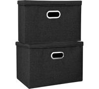 M.J COMFY-LIFE 2 Pack Storage Boxes with Lids 45x30x30cm Large Collapsible Storage Baskets for Shelves Foldable Linen Fabric Storage Bin Cube Storage Unit for Organizing Clothes Toys (Black)