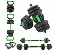 M.J COMFY-LIFE 20Kg Dumbbell Set, Adjustable Home Gym Weights for Men & Women Barbell, Kettlebell, Push-Up Bars, Ab Roller Free Weights for Full Body Wor (Green, 4 in 1)