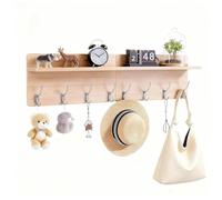 M.J Comfy-Life 2pack Coat Rack Shelf Wall Mounted, Wooden Coat Hooks with Shelf, 8 Dual Metal Hooks for Entryway, Hallway, Bathroom & Bedroom, 80cm Wall Mounted Hanger Organizer for Coats, Hats, Keys
