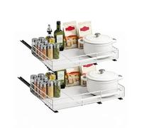 M.J COMFY-LIFE 2pcs Pull Out Cabinet Organizer, Adjustable Expandable Slide Out Drawer, Roll-Out Sliding Drawer Organiser Shelf for Kitchen & Bathroom Storage,with Adhesive Film (White A)
