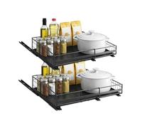 M.J COMFY-LIFE 2pcs Pull Out Cabinet Organizer, Adjustable Expandable Slide Out Drawer, Roll-Out Sliding Drawer Organiser Shelf for Kitchen & Bathroom Storage,with Adhesive Film (Black)
